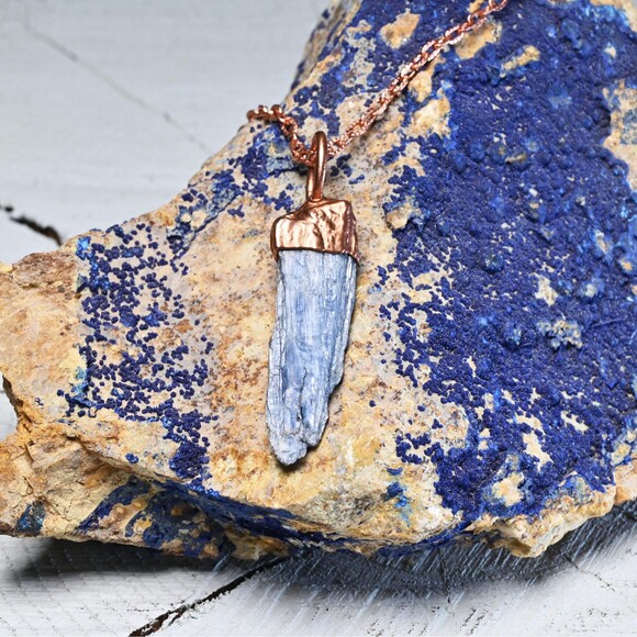 Raw Kyanite Copper Electroformed Pendant - Picture 3 of 4